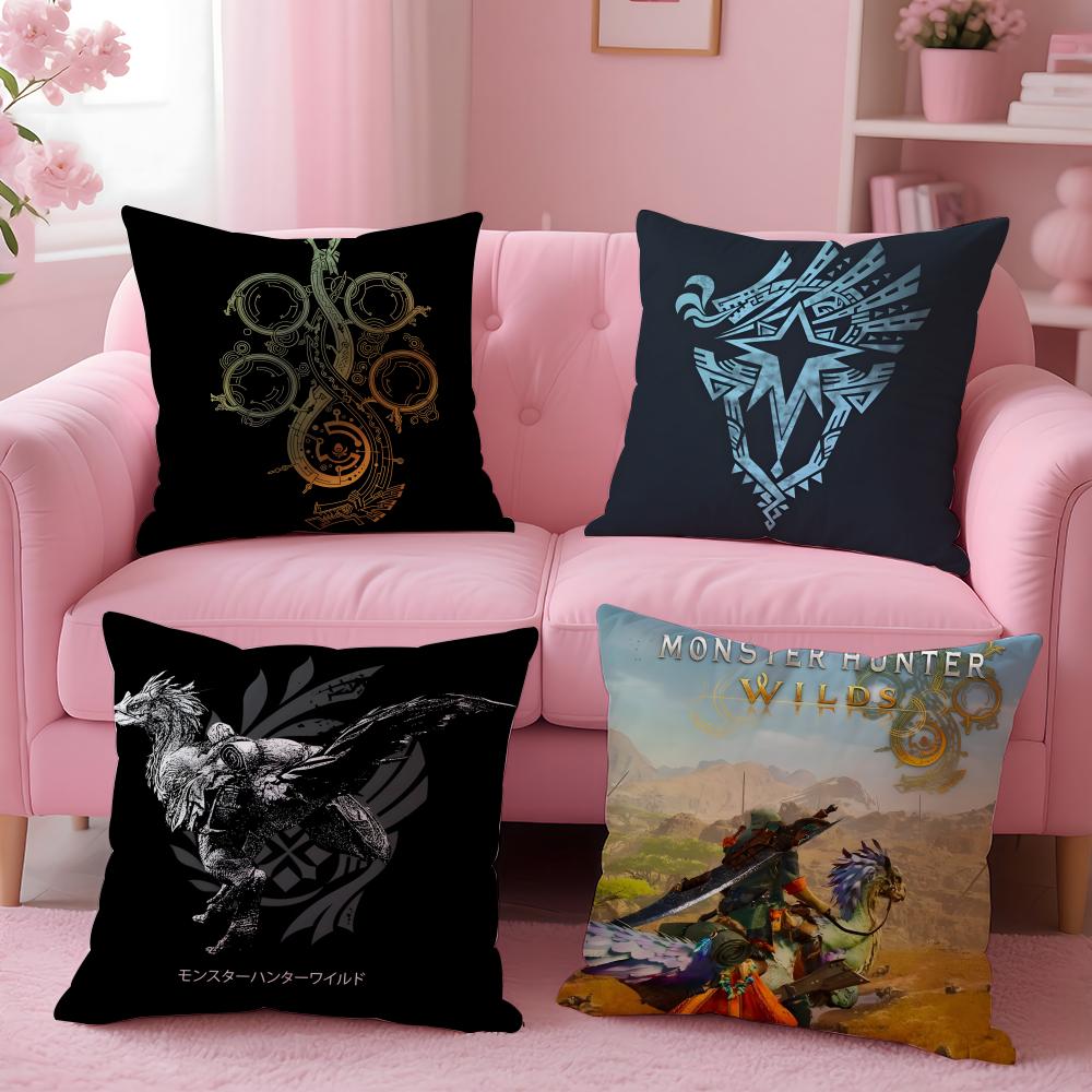 Game Adventurous MMonster HHunter WWilds Cushion Cover Pillow Case Soft Skin Friendly Fabric Comfort  Concealed Zipper