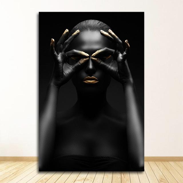 Afrikanische Kunst Leinwandbild Schwarz-Gold – 60x80 Cm, Ungerahmt, Skandinavische Wanddekoration Für Wohnzimmer
