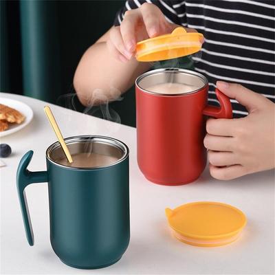 Taza de 500ml, taza de café y leche de acero inoxidable de gran capacidad con tapa, taza de agua aislante Simple extraíble y lavable para oficina
