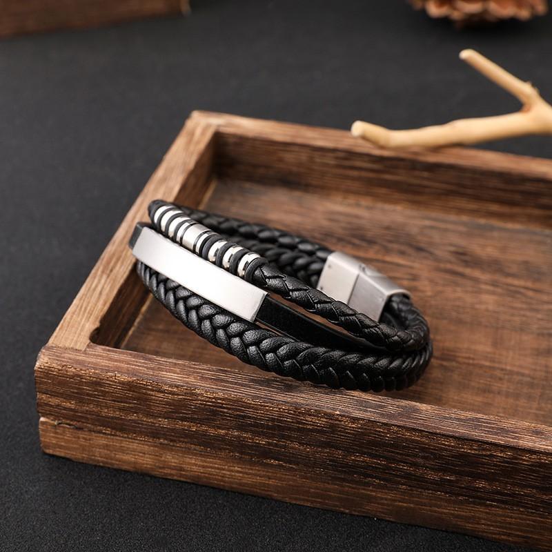 Mens Stainless Steel Braided Multi-Layer Bracelet With Magnetic Clasp Geometric Design Fashion Minimalist Jewelry