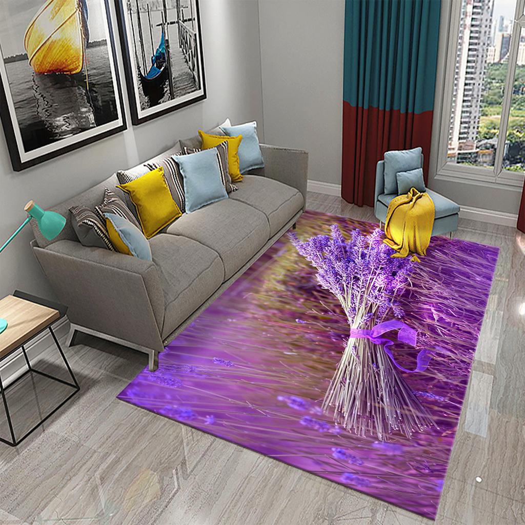 Purple Lavender Flowers Carpets Romantic Sea of Flowers Rugs for Bedroom Home Floor Rug Bathroom Entrance Doormat Non-slip Rugs