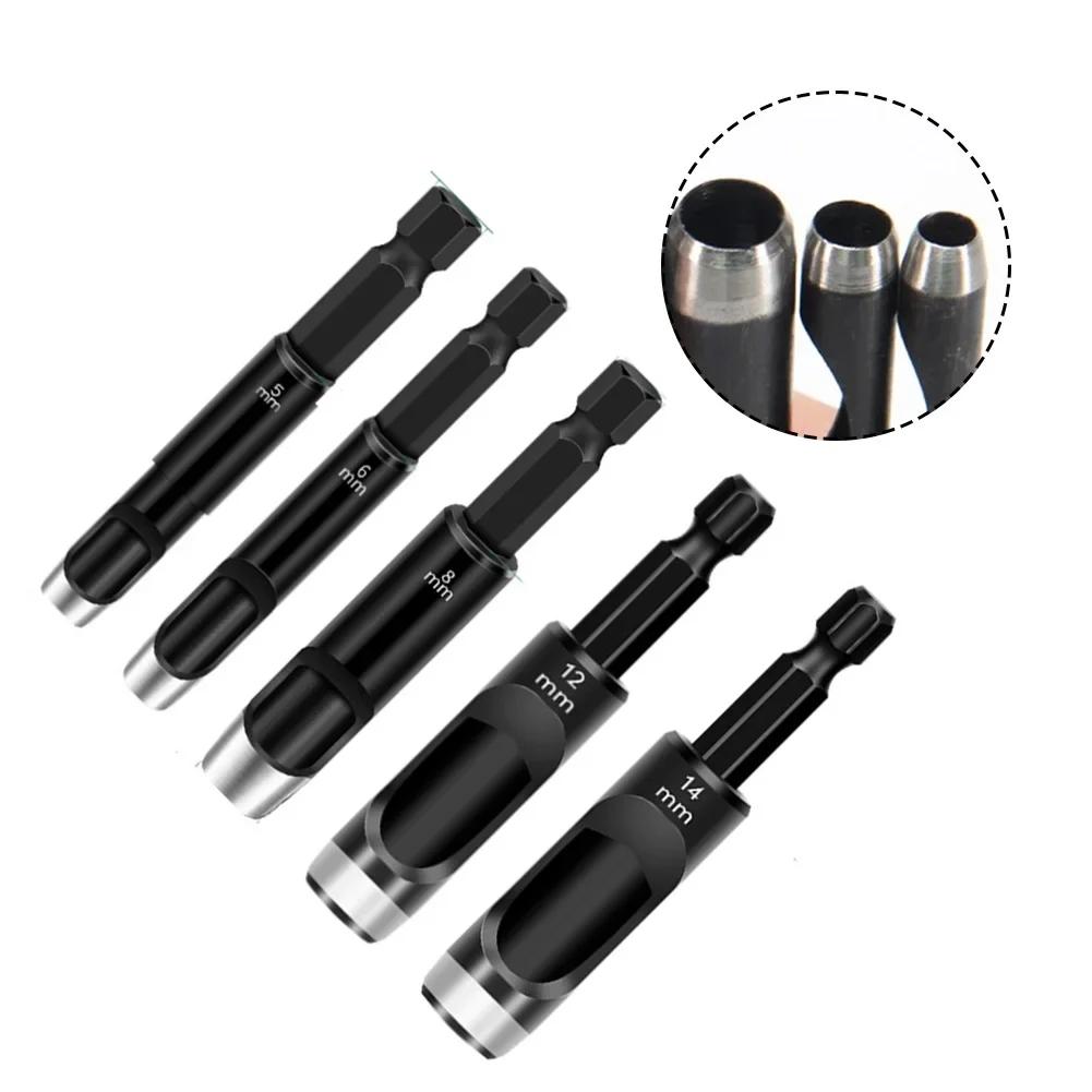 5pcs Leather Hole Punch Hollow Punch Hex Shank Hole Punching Tool 5/6/8/12/14mm DIY Belt Watch Punch Handmade Puncher Tool