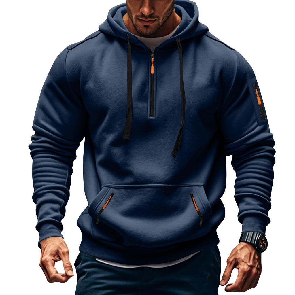 Sweat à capuche pour homme avec fermeture éclair et poche sur le bras, cardigan de sport décontracté pour homme, grande taille