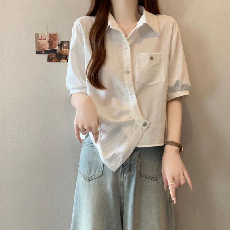 

Plus Size Women s Summer 2026 Slimming Irregular Short Sleeve Fashion Top Shirt XL білий