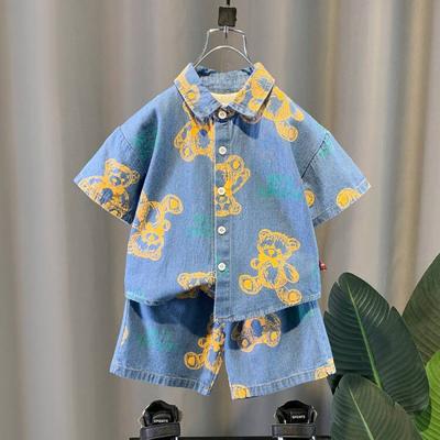 Summer Boys' Clothes Suit Children Boys Denim Short Sleeved Cartoon Shirt Shorts 2Pcs/Sets Toddler Casual Costume Kids Tracksuits