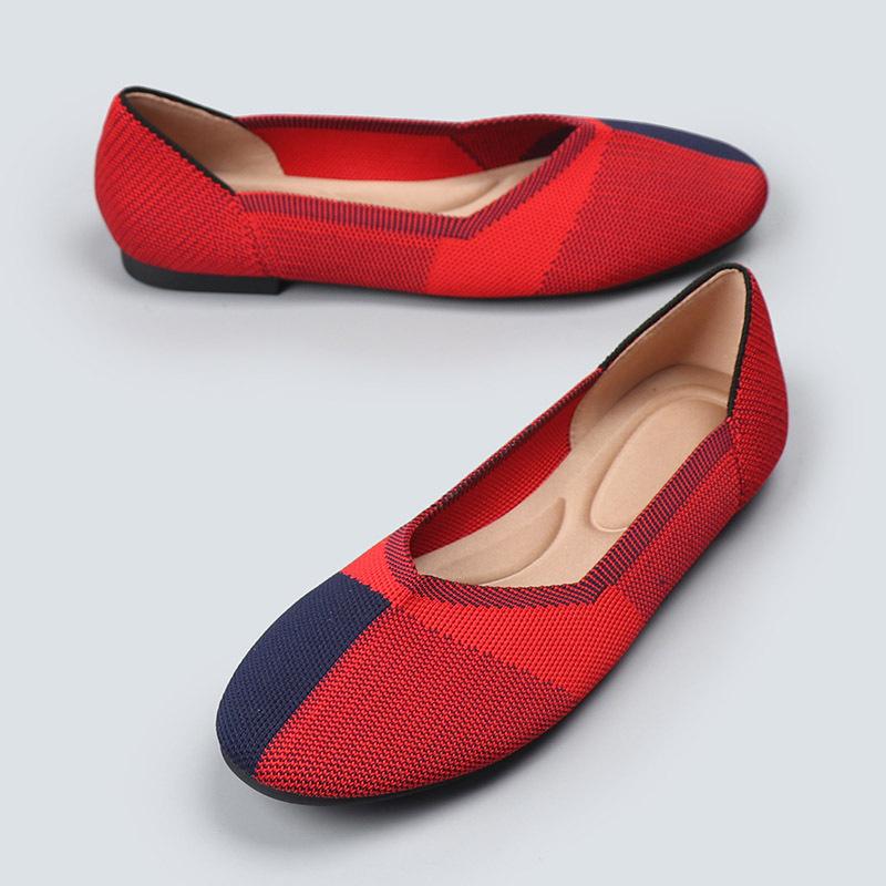 Mode 2024 Damen Rundzehen Einzelne Schuhe Weben Flach Atmungsaktiv Frühling Herbst Bequem Weiche Sohle Frühling Sommer Strickschuhe