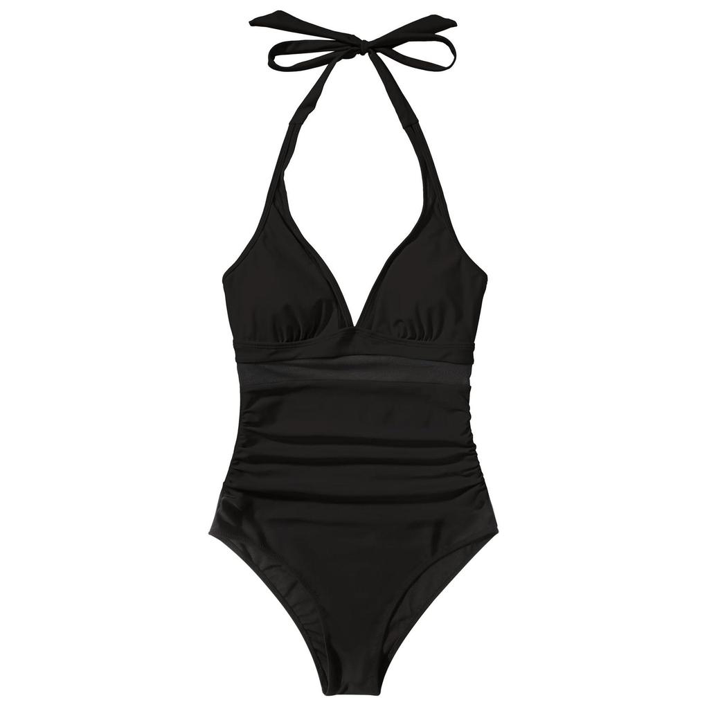 Hot-Selling Women's Halter Swimsuit with Cutout Deep V and Push-Up Feature