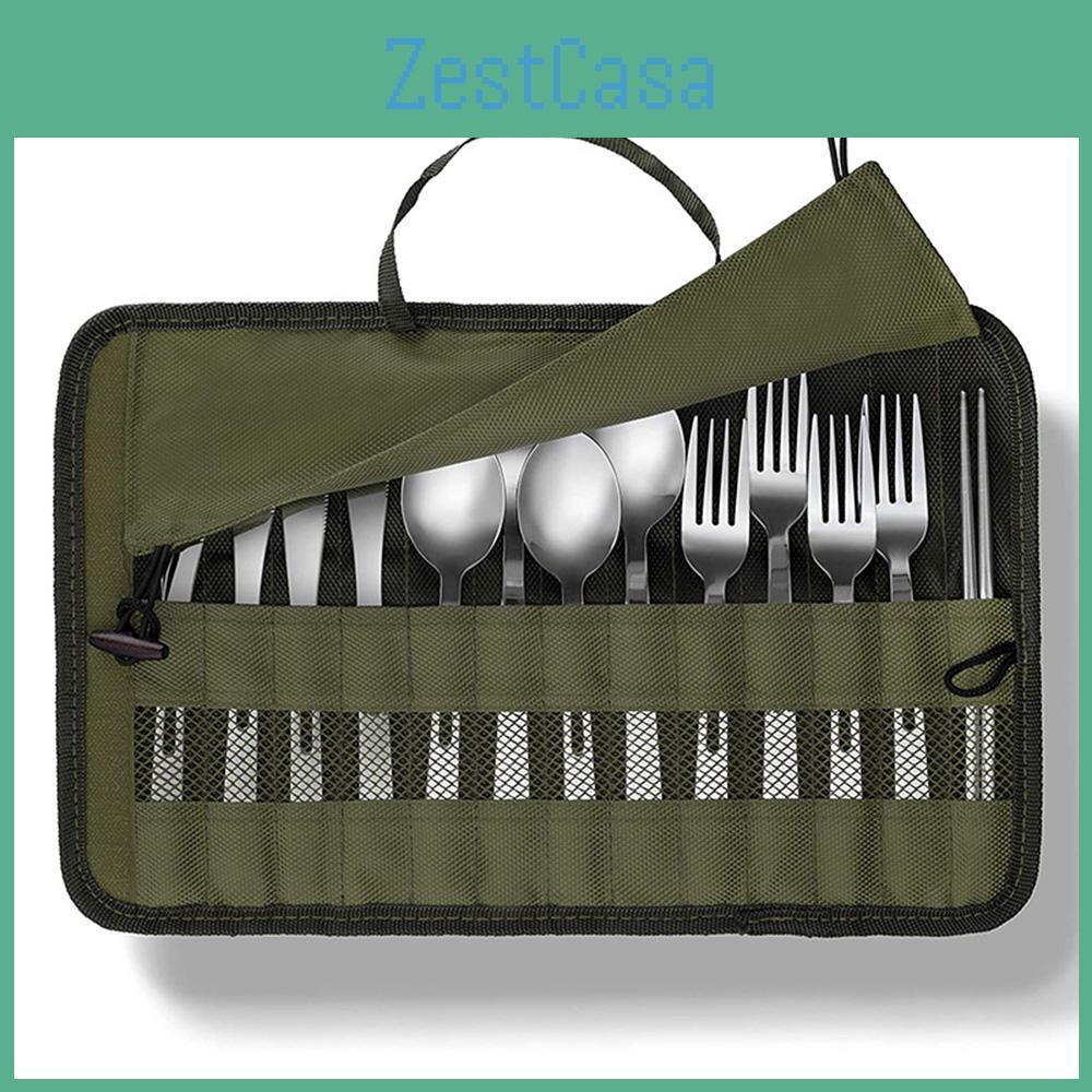 Camping Cutlery Bag Storage Outdoor Portable Roll Up Pouch Bag Waterproof Tableware Storage Case For Forks Spoons Chopstick