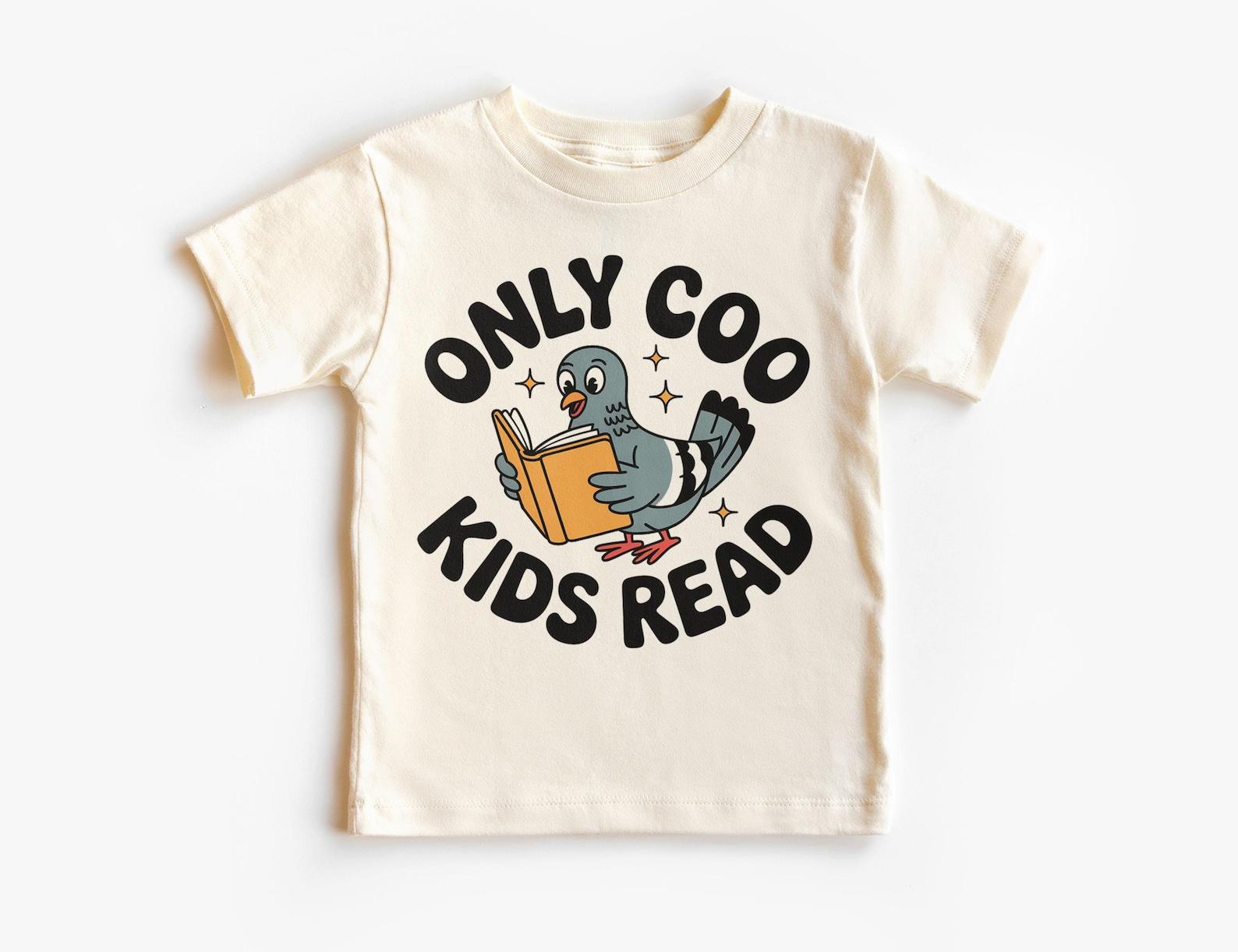 Only Coo Kids Read Pigeon Shirt - Funny Reading Bird Tee for Kids - Cute Book Lover Gift - Literacy and Reading Awareness Graphic T-Shirt 100