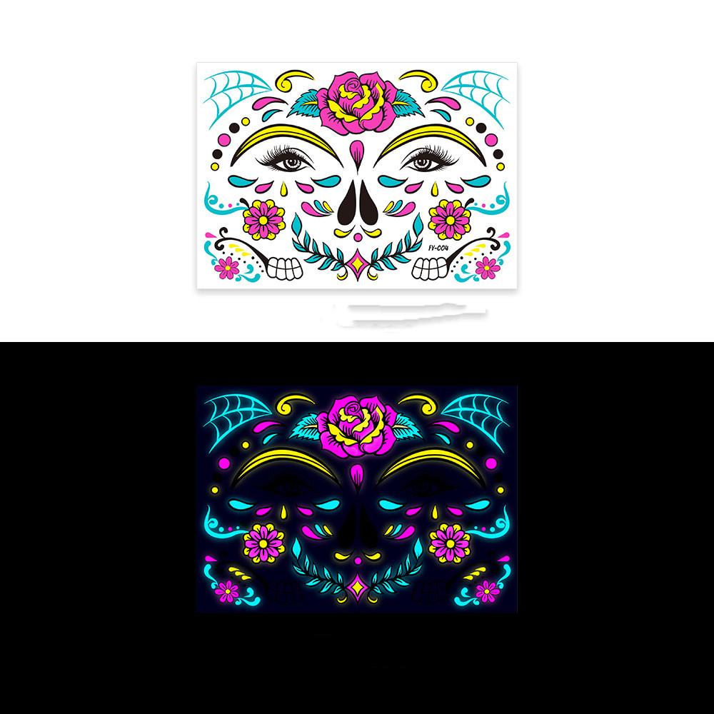 Halloween Funny Fluorescence Stickers Creative Horror Temporary Makeup Dance Death Spirit Face Tattoo Stickers Masquerade Mask