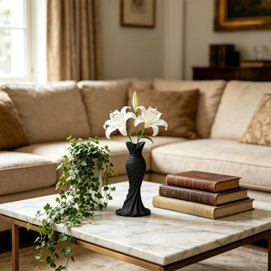 Ornaments with Formal Dress Shape Vase 3D One-Piece Molding Pearlescent Texture Flower Arrangement Ornament for Home Decor