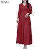 ZANZEA Women Casual V-Neck Solid Color Long Sleeve Dress