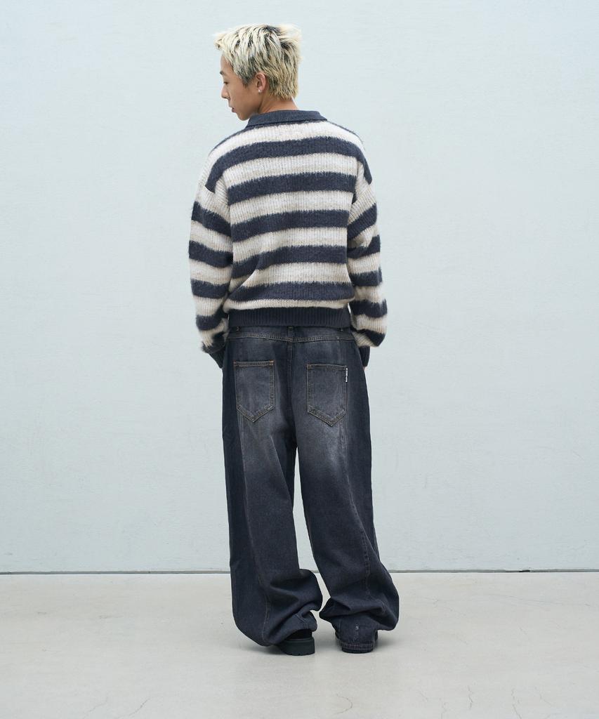 SUPERSUB Brushed Stripe Collar Knit - Charcoal