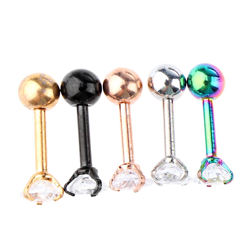 5pcs Stainless Steel Clear Crystal Labret Lip Ear 16g Piercing 5 Colors - Round Heart