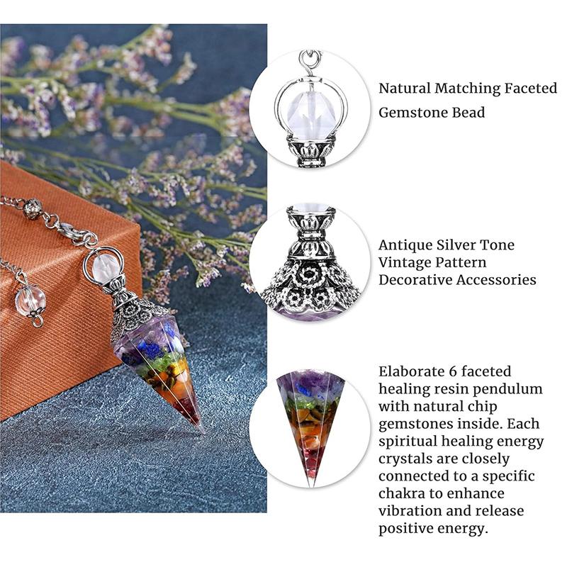 Natural 7 Chakra Healing Crystals Pendulum For Dowsing Divination Quartz Stone Pendulums Antique Reiki Pendant Jewelry