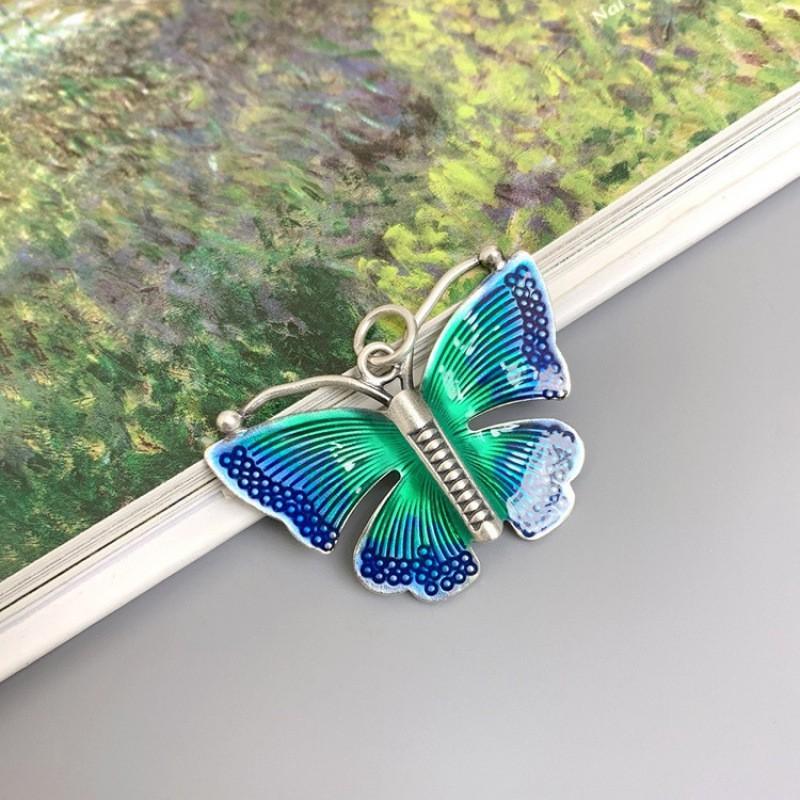 Enamel Butterfly Pendant Necklace Men Women Bohemian Style Choker With Clover Charm Copper Chain Jewelry