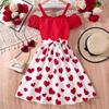 Girls' Valentine's Day Heart Patchwork Dress - Spaghetti Strap, One-Shoulder, Short Sleeve Princess Style