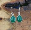 Solid 925 Sterling Silver Green Onyx Pear Cabochon Gemstone Handmade Dangle Earring Boho Jewelry