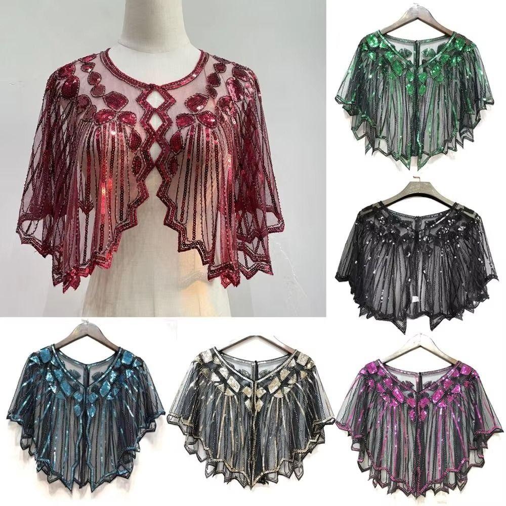 Beaded Decoration Women's Sequins Shawl Vintage Flapper Party Shawl Elegant Evening Cape Ladies
