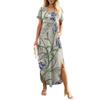 Dámské letní šaty s květinovým potiskem pro volný čas, plážové maxi šaty s krátkým rukávem