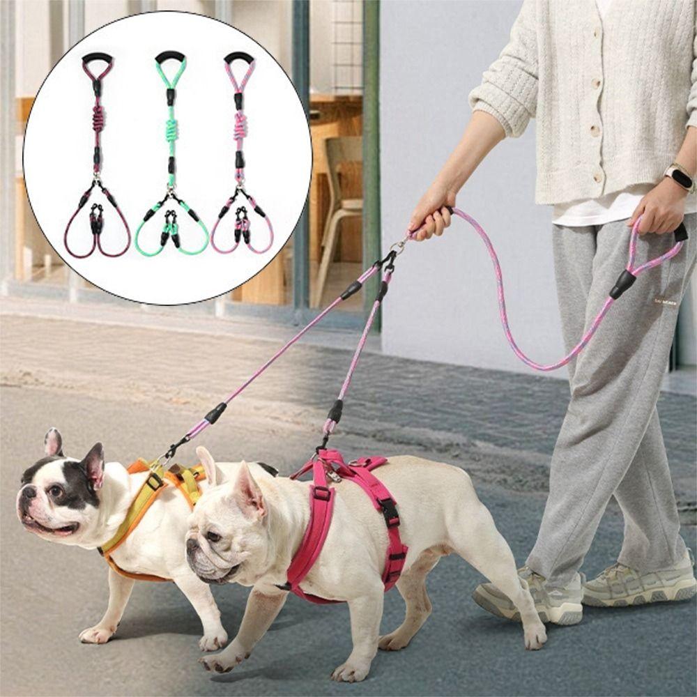 Wave Pattern Double Head Dog Rope Removable Pet Walking Rope Two Dog Lead Rope  Medium Breeds