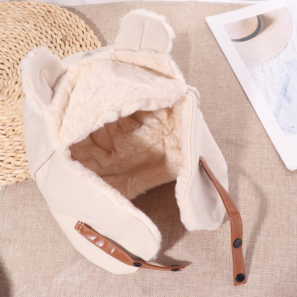 Plush Bear Ear Pilot Hat Winter Ear Protection Hat Outdoor Faux Fur Pilot Cap Unisex