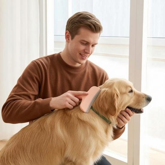 Curved Head Pet Comb Dense Teeth Deshedding Brush with Non-Slip Handle Gentle Pet Grooming Brush for All Coat Types Dogs Cats