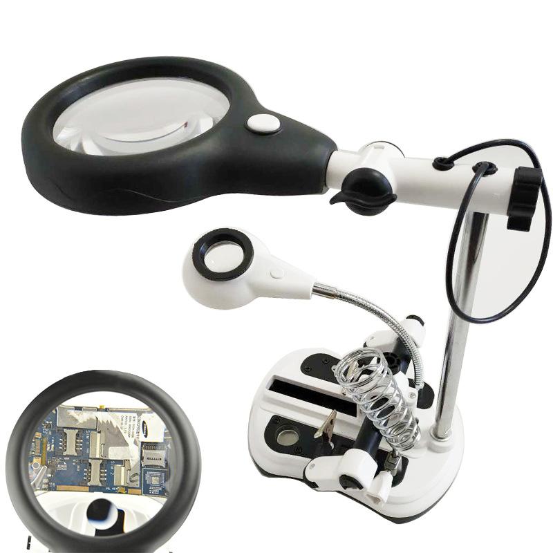 

Multi-Functional Welding Magnifying Glass with Led Light Auxiliary Clip Loupe Desktop Magnifier Third Hand Soldering Repair Tool 2.5x 5x 6x 10x
