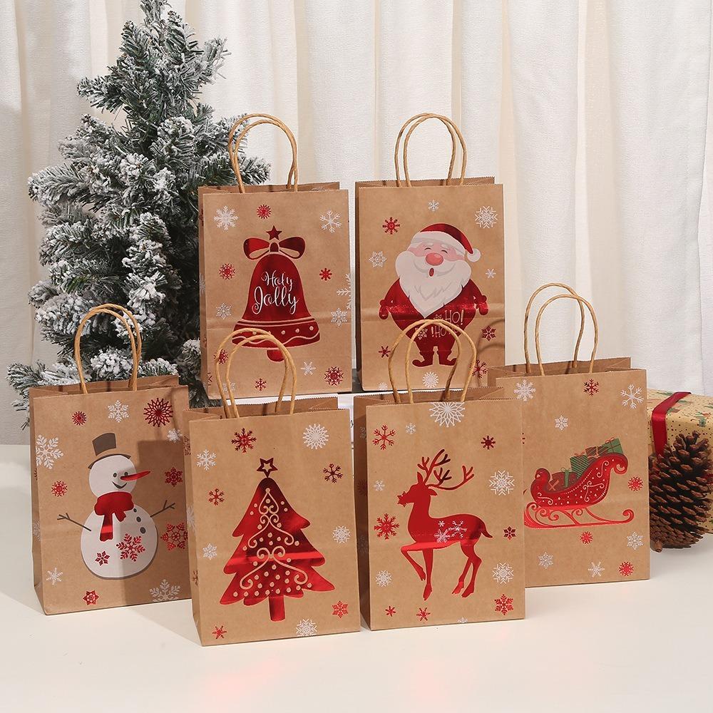 10pcs Kraft Paper Party Favor Bag Gilded Handbag Practical Christmas Gift Packaging Bag  Souvenir