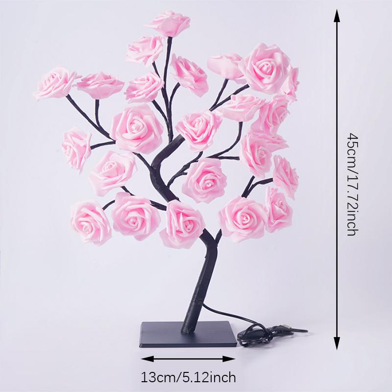 LED Rose Tree Lights 24LEDs USB Operated Table Lamp Atmosphere Lighting for Wedding Party Gift Birthday Festival Lover Home Deco