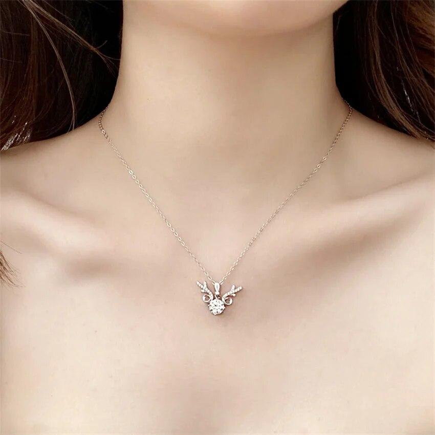 Christmas 1 Carat Moissanite Necklace S925 Sterling Silver Elk Pendant Necklace Women's Top Quality Brand Jewelry