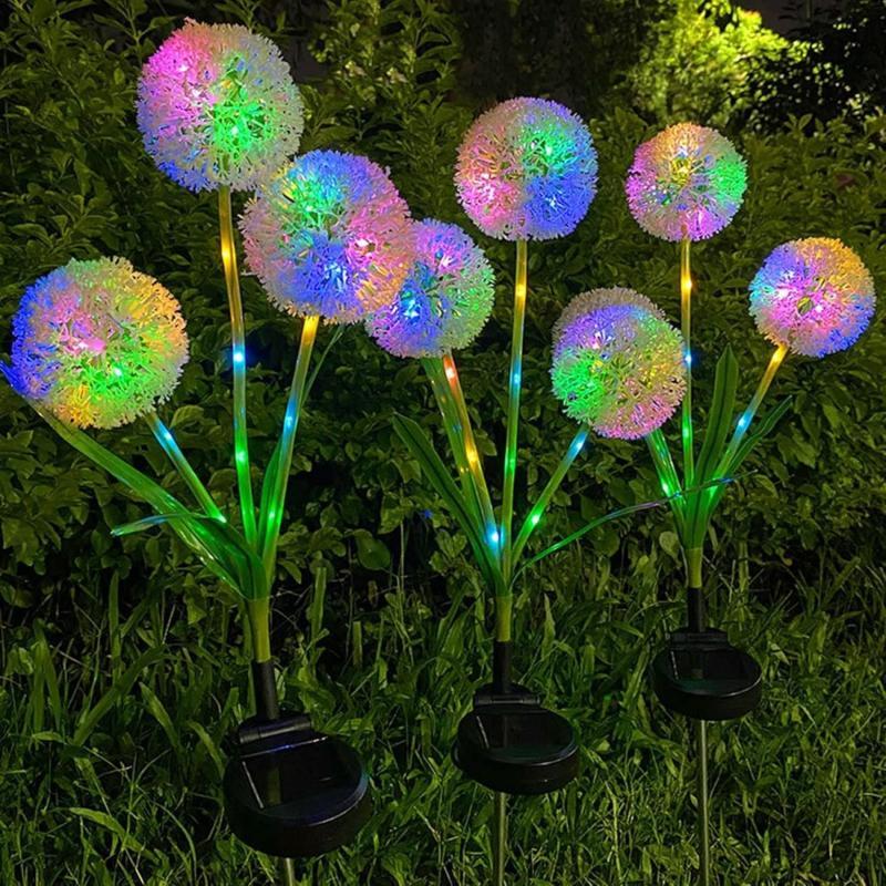 Solar Powered Dandelion Garden Lights With Rgb Color Changing And Waterproof Perfect For Yard Patio Pathway Decor