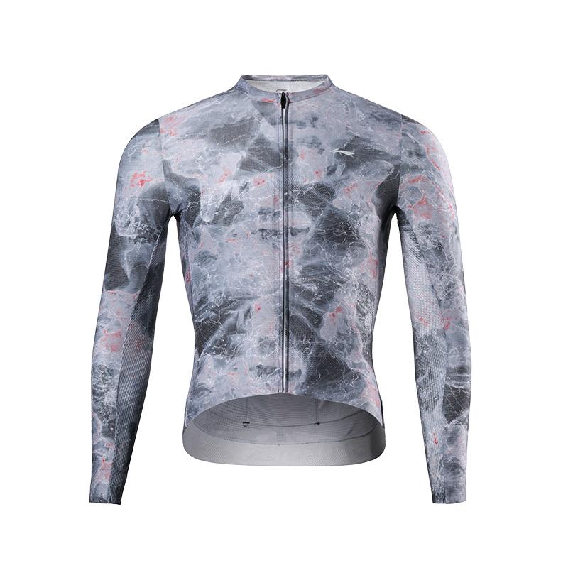 Li-Ning Footprint Series High Elastic Breathable Three-Dimensional Cut Long Sleeve Cycling Jersey Men jersey Geological-Gray LCUY293-1
