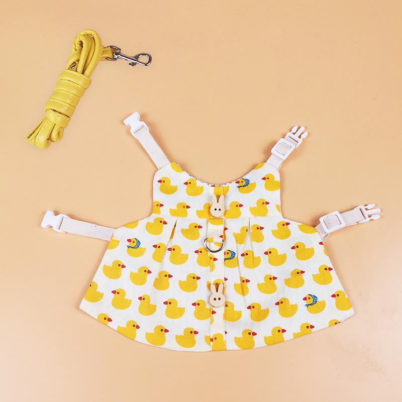 Cartoon Yellow Duck Rabbit Leash & Clothing Set for Lop-Eared Rabbits and Guinea Pigs S