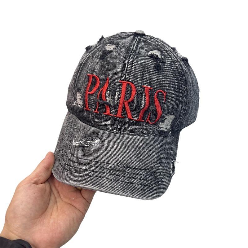 Μόδα μεγάρη περιφέρεια κεφαλιού Αγγλική κεντητή τζιν σκισμένη καπέλο του μπέιζμπολ ανδρικό και γυναικείο street fashion casual καπέλο