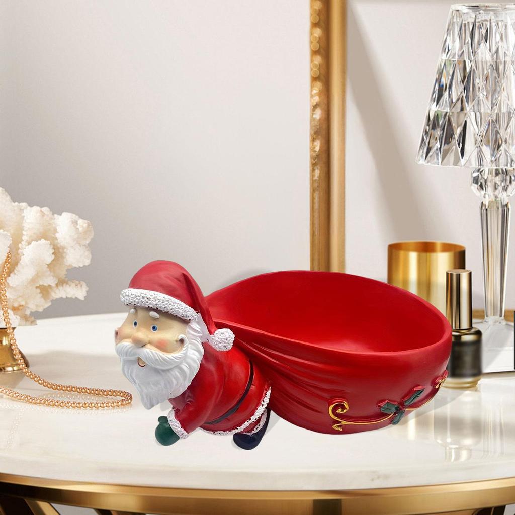 Santa Decor Statue with Storage Bowl, Desktop Organizer ,Christmas Sculpture, Key Holder Sundries Container for Desktop Cabinet