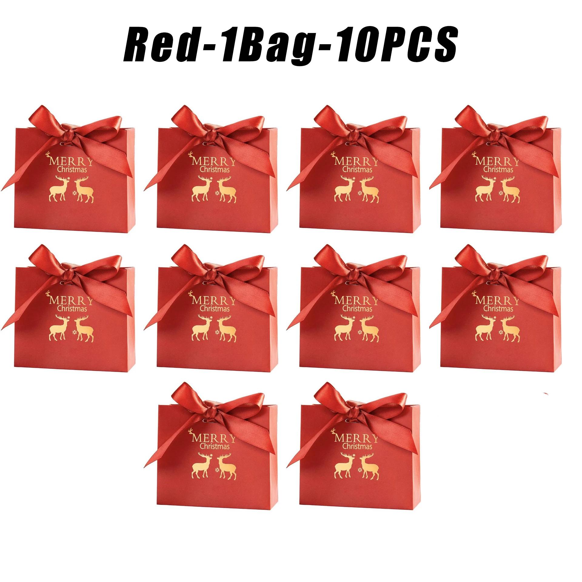 

Christmas Gift Bags Mini Thank You Bags Red Kraft Paper Gift Bag with Bow Ribbon, Small Candy Bags Gift Bag Bulk for Christmas 1Bags 10PCS