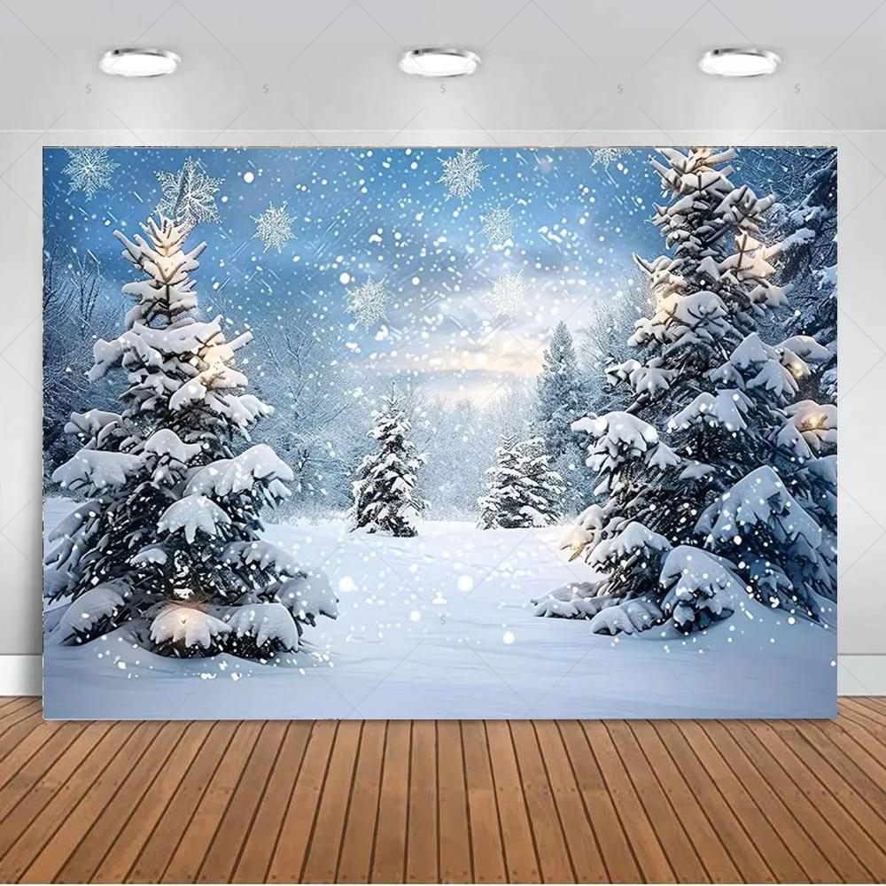 Paesaggio Invernale Scena di Neve Foresta Bianca Sfondo Fotografico Forniture Decorazioni Festa di Natale Striscione di Sfondo Oggetto di Scena per Foto