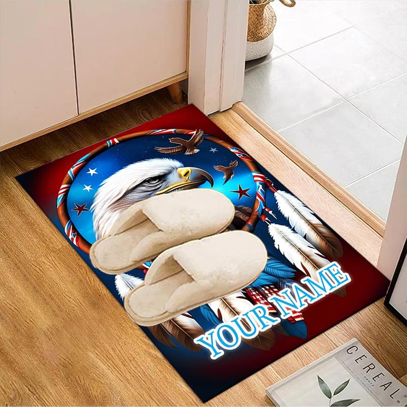 1PC Custom Name Eagle Spirit Dreamcatcher Theme Floor Mat Ideal for Living Room, Game Rooms, Office, Bedroom Floor Mat Design