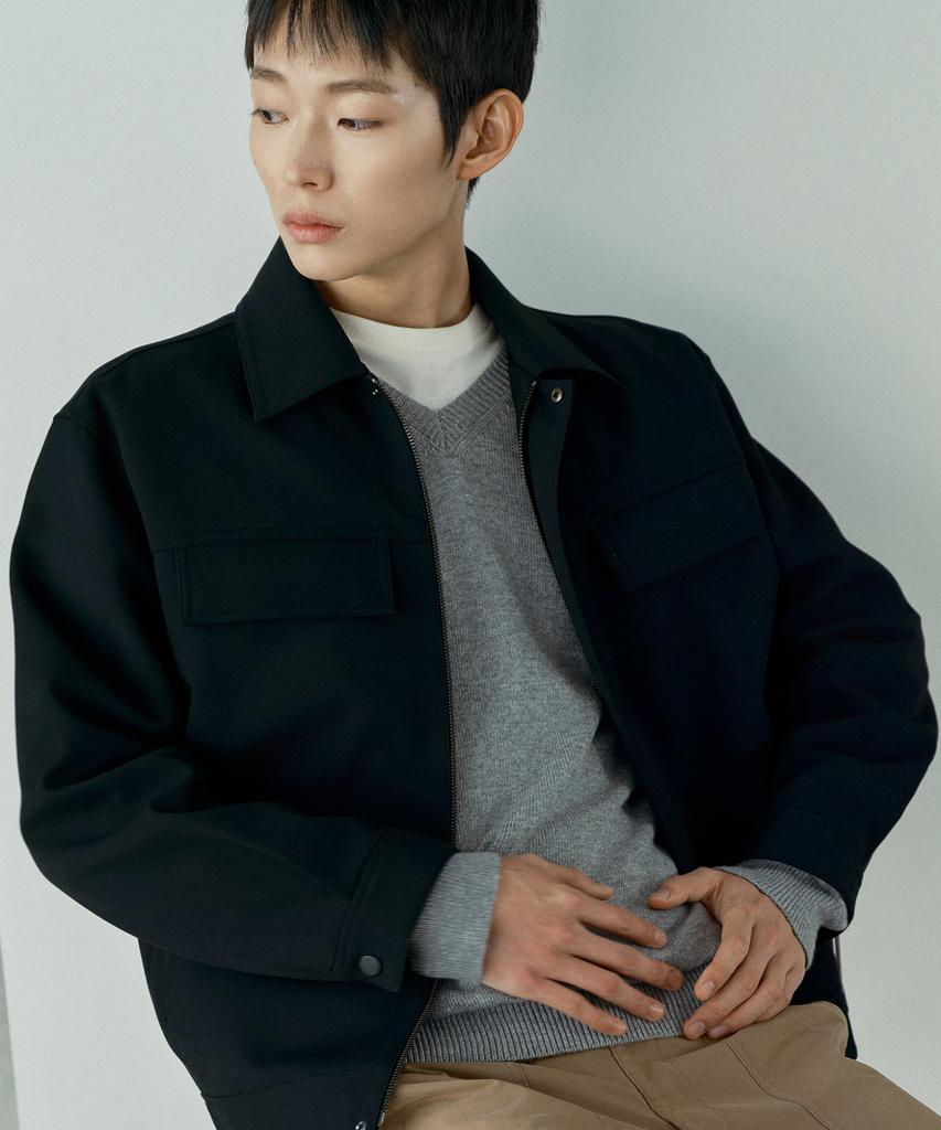 MINDBRIDGE [Couture] Black Twill Zip-Up Semi-Oversized Trucker Jacket