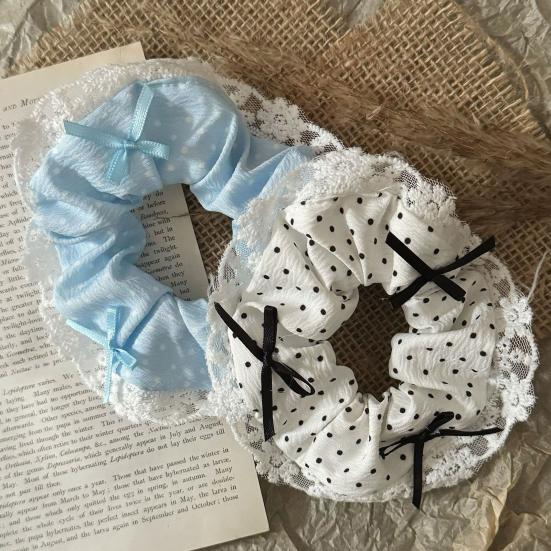 Hair Tie Dot Print Lace Splicing Bowknot Decor Hair Band High Elasticity Soft Fabric Ponytail Holder Hair Accessory