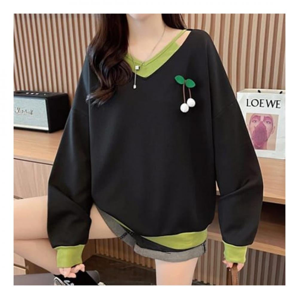 NaVaVa Women 2 In 1 Cherry V Neck Long sleeVe Sweatshirt Nt1326