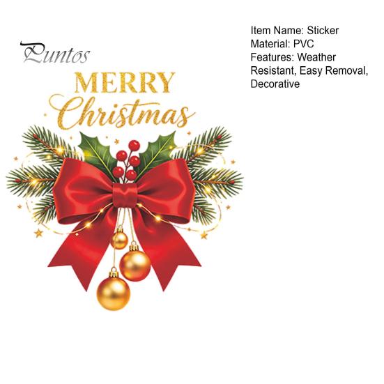 Decoratieve Balkon Glasstickers Kerstrood Strik Raamsticker, Gouden Letter Vrolijk Decal, Feestdagen Decals Waterdichte Raamstickers voor Huis School