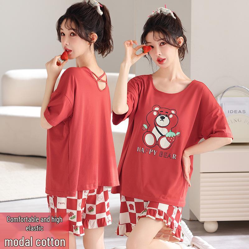 Women's Plus Size Short Sleeve Modal Cotton Pajama Set - Lightweight and Suitable for Outdoor Wear