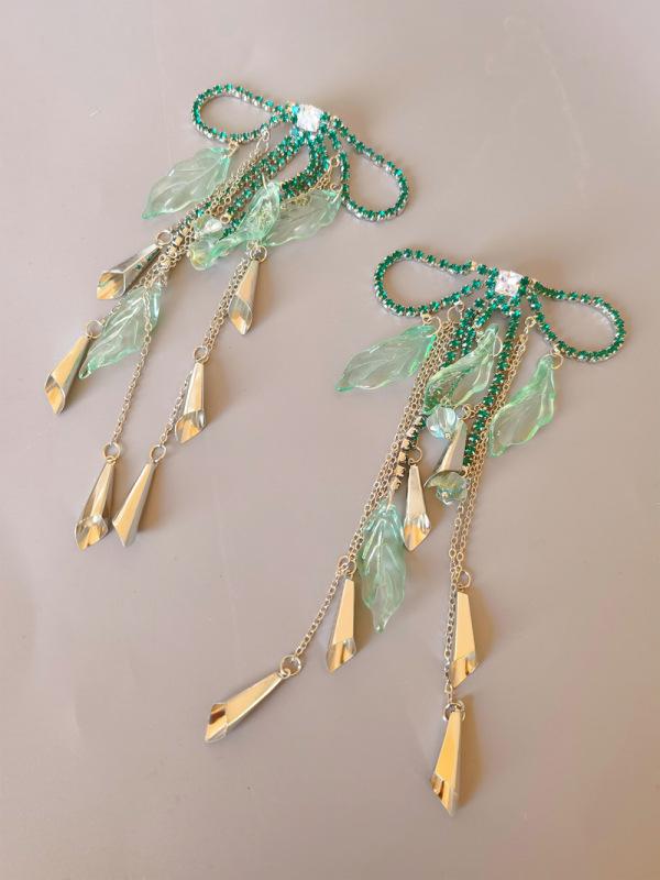 

Bow petal bell fringed earrings super flash light luxury high-end stud earrings versatile temperament earrings