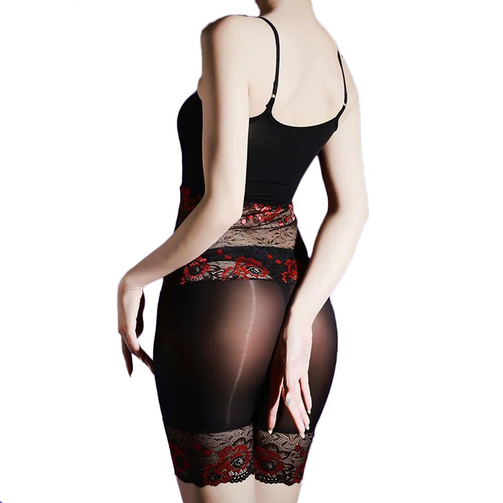 Fashion Women Lace Off Shoulder Bodysuit 5D Oil Glossy Shiny Jumpsuit Yoga Shaping Tights Patchwork Elastic Legging Maid Leotard