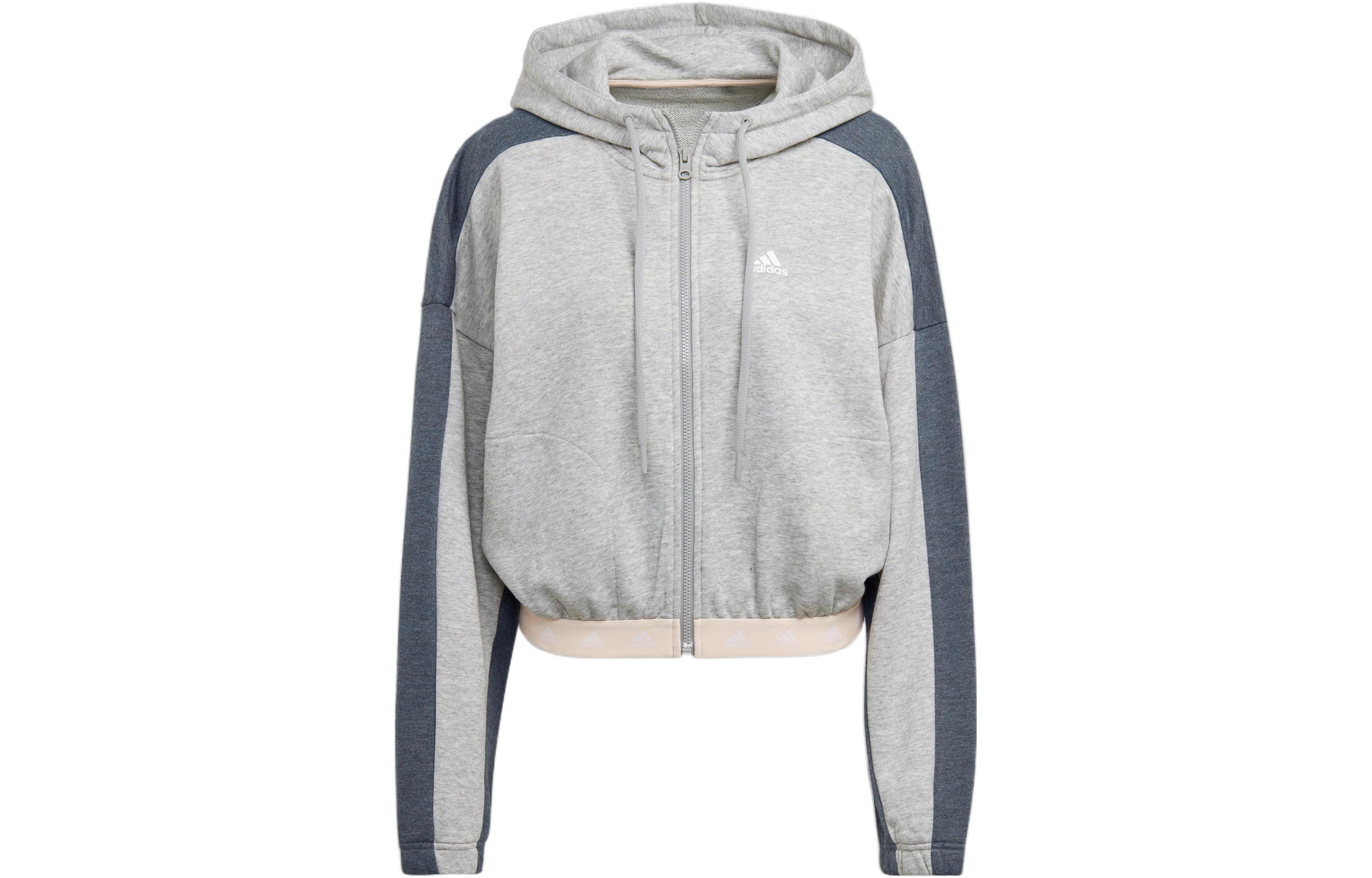 Adidas Cropped Coats Women s Medium Heather Gray Hooded Moderate HZ9668 S