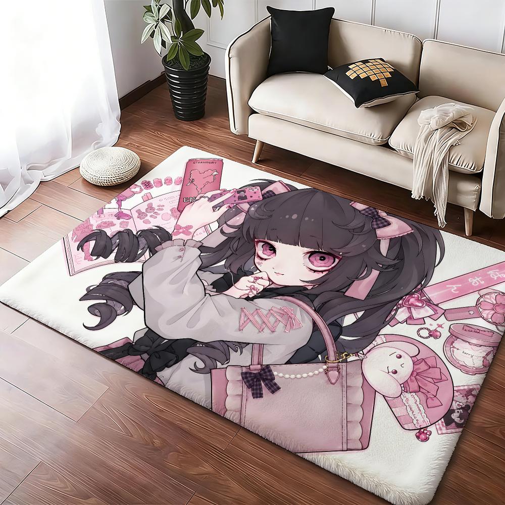 Cute Jirai Kei Floor Mat Soft Thickened Absorbent Non-Slip Bedroom Living Room Door Mat Home Decor Flannel Rugs