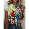 2026 Summer Fashion 3D Parrot Print Women T-Shirts Casual O-Neck Short Sleeve Tees Animal Print Trend Daily Wear Female Clothing