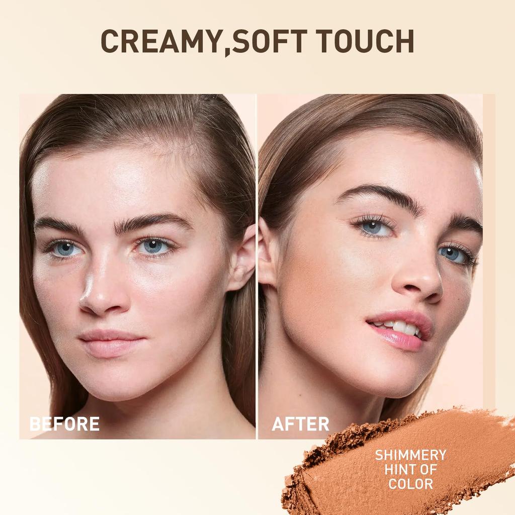 Shimmer Bronzer Powder, Highlighter Bronzer Contour Powder, Soft Texture, Natural Finish, All-Day Longevity, Lightweight, Breathable, Additive-Free
